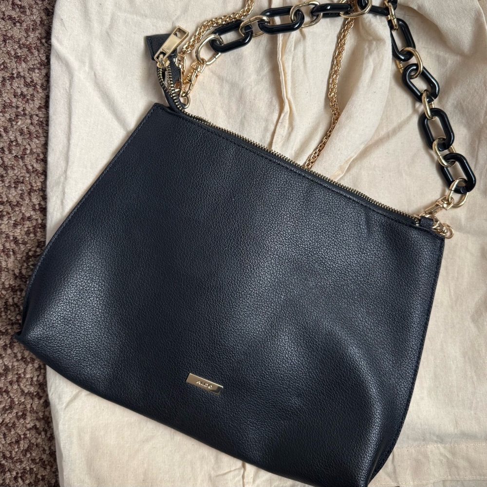 Aldo Black Shoulder Bag with Gold Chain